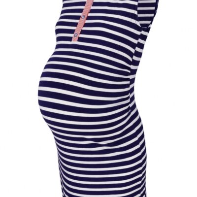 Be MaaMaa Tehotenské prúžkované šaty so stojáčikom - ecru/ganat, vel´. XXL