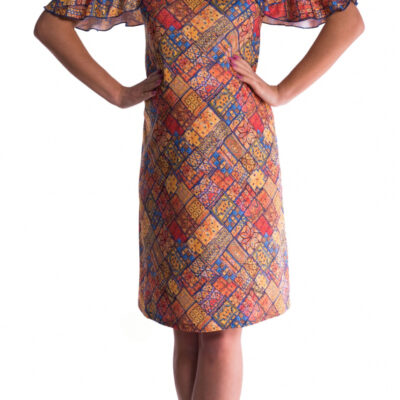 Be MaaMaa Tehotenské šaty s volánikovým rukávmi - tehlové