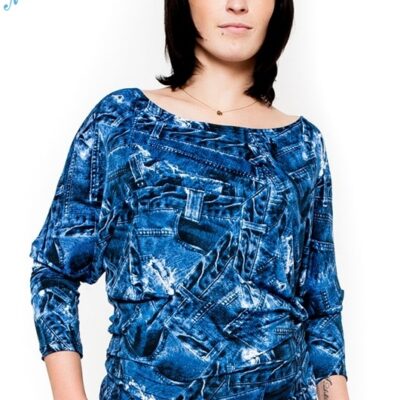 Be MaaMaa Tehotenské štýlové tričko, blúzka s JEANS vzorom, vel. L/XL