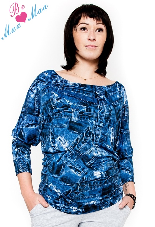 Be MaaMaa Tehotenské štýlové tričko, blúzka s JEANS vzorom, vel. L/XL