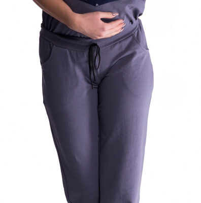 Be MaaMaa Tehotenské teplákové nohavice s trakmi - metalická oceľ