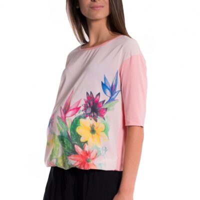 Be MaaMaa Tehotenské tričko/blúzka s potlačou kvetín - ružové, vel´. M