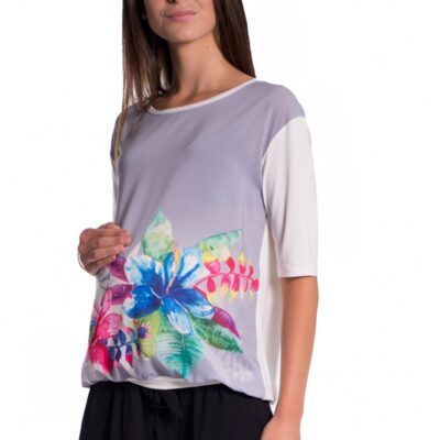 Be MaaMaa Tehotenské tričko/blúzka s potlačou kvetín - šedé, vel´. L