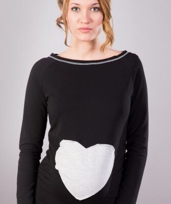 Be MaaMaa Tehotenské tričko / blúzka SRDCE dl. rukáv - čierne.XL/XXXL