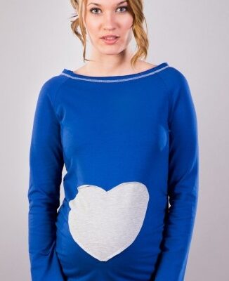 Be MaaMaa Tehotenské tričko / blúzka SRDCE dl. rukáv - tm.modrá,XL/XXXL
