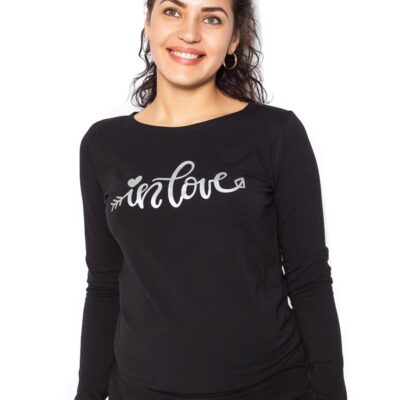 Be MaaMaa Tehotenské tričko dlhý rukáv In Love - čierné - S