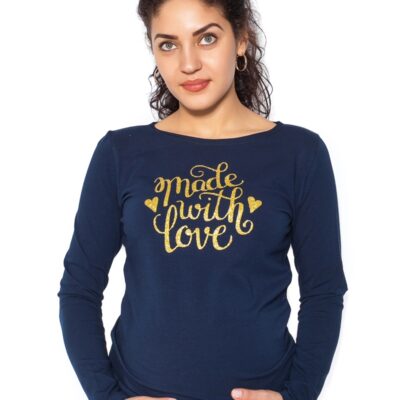 Be MaaMaa Tehotenské tričko dlhý rukáv In Love - tm. modrá - L
