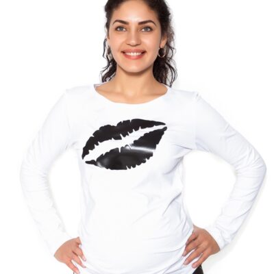 Be MaaMaa Tehotenské  tričko dlhý rukáv Kiss - biele - L