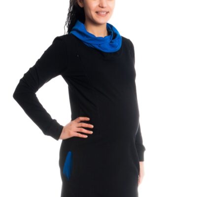 Be MaaMaa Teplákové tehotenské / dojčiace šaty Eline, dlhý rukáv - čierne, veľ. XL