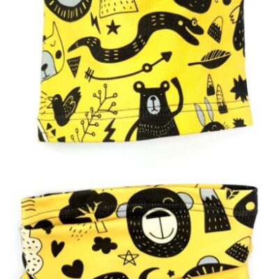 BEXA Jarné čiapky + komín, Zvieratká, žltá / čierna, vel. 110