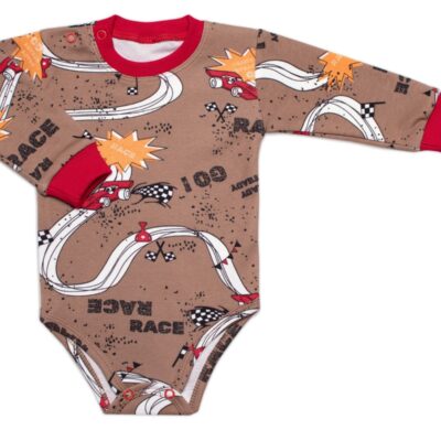 Body dl. rukáv, bavlna, zapínanie pri krku Mrofi, RACE - hnědé, veľ. 74