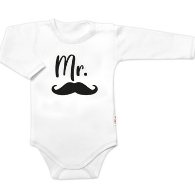 Body dl. rukáv Mr., bavlna Baby Nellys, bielo/čierne, veľ. 80