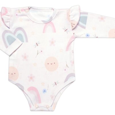 Body dl. rukáv s volánikom, bavlna, zapínanie pri krku Mrofi, Rainbow - biele veľ. 80