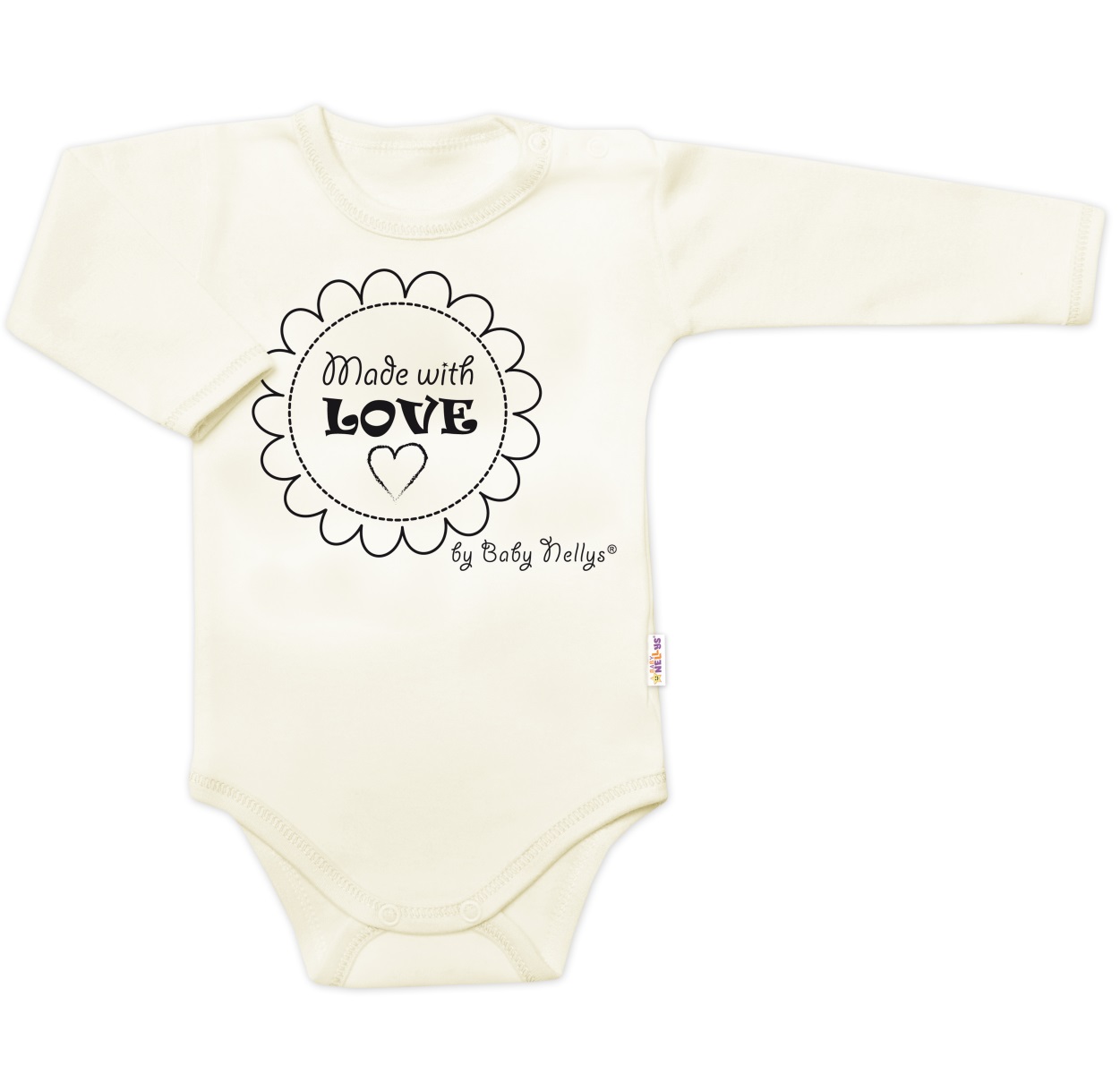 Body dlhý rukáv Baby Nellys, Made with love, ecru, veľ. 80