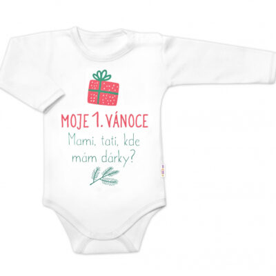 Body dlhý rukáv Moje 1. Vánoce, Mami, tati, kde mám dárky, Baby Nellys, biele, veľ. 86