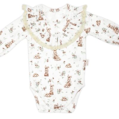 Body dlhý rukáv s čipkovým volánikom, Bunny, Nicol, krémové