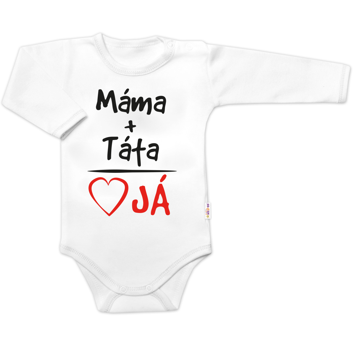 Body dlhý rukáv s vtipným textom Baby Nellys, Máma+Táta, biele, veľ. 68