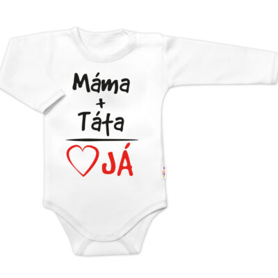 Body dlhý rukáv s vtipným textom Baby Nellys, Máma+Táta, biele, veľ. 74