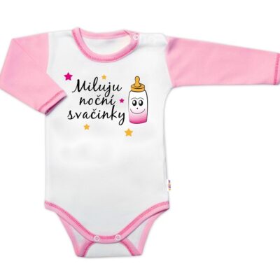 Body dlhý rukáv s vtipným textom Baby Nellys, Miluju noční svačinky, veľ. 80, holka