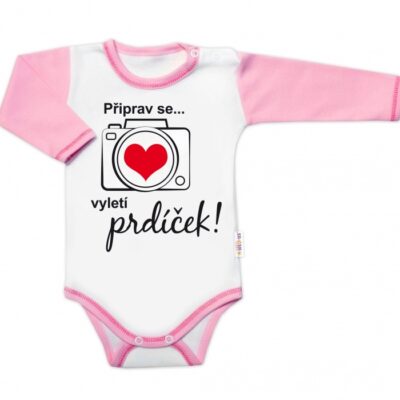 Body dlhý rukáv s vtipným textom Baby Nellys, Připrav se....vyletí prdíček, holka, veľ.68