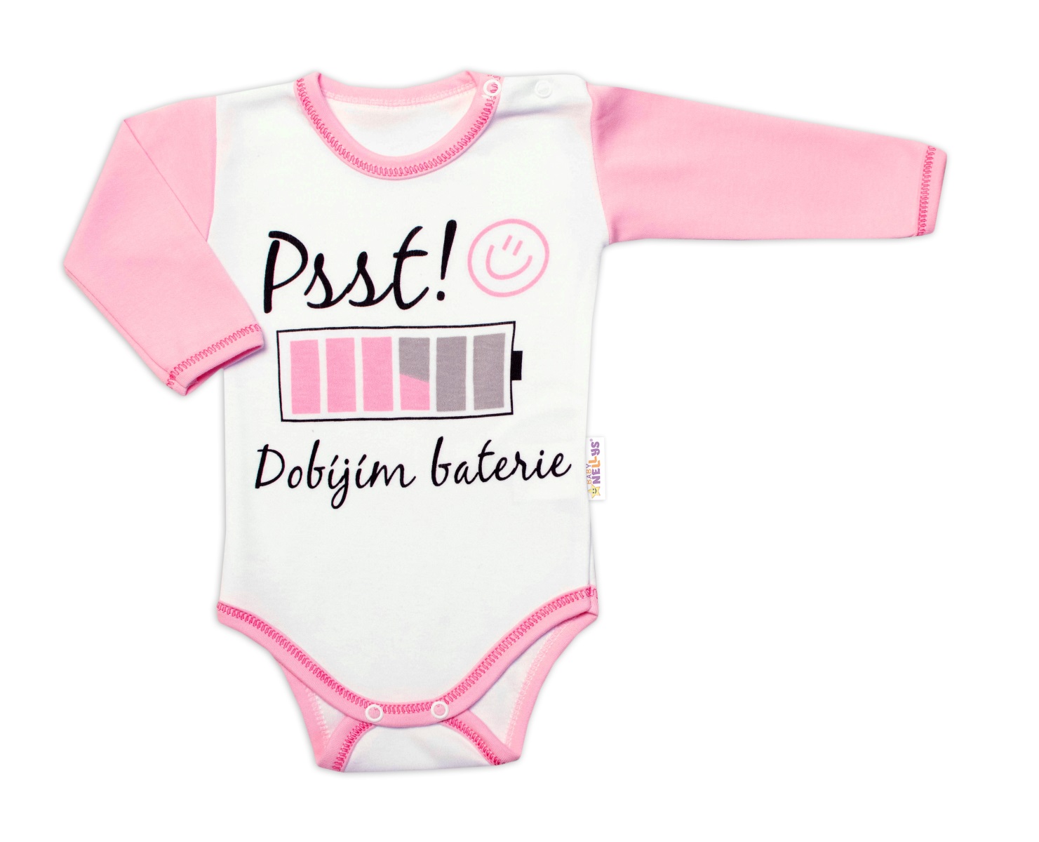 Body dlhý rukáv s vtipným textom Baby Nellys, Psst! Dobíjím baterie, holka, vel. 62
