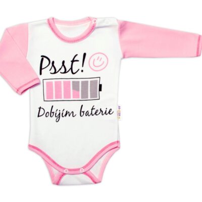 Body dlhý rukáv s vtipným textom Baby Nellys, Psst! Dobíjím baterie, holka, vel. 74