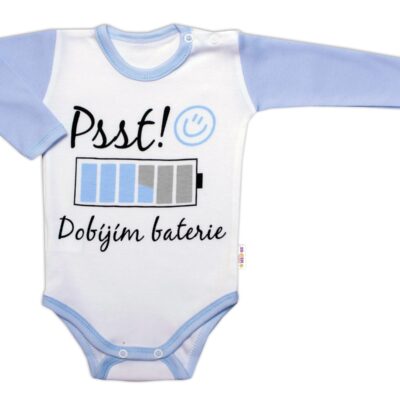 Body dlhý rukáv s vtipným textom Baby Nellys, Psst! Dobíjím baterie, kluk, veľ. 74