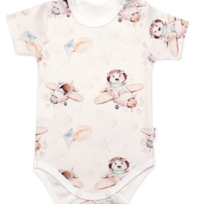 Body kr. rukáv, bavlna, zapínanie pri krku, Baby Nellys Piloti, krémové, veľ. 74