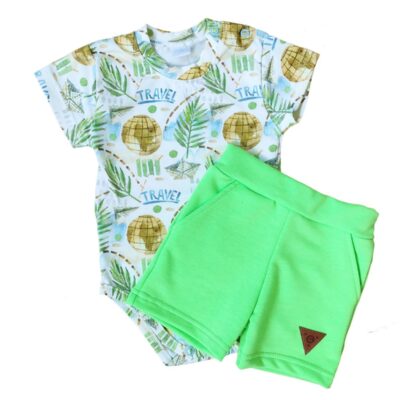 Body kr. rukáv + kraťasky s vreckami 2D sada, Cestovateľ, G-baby, zelené