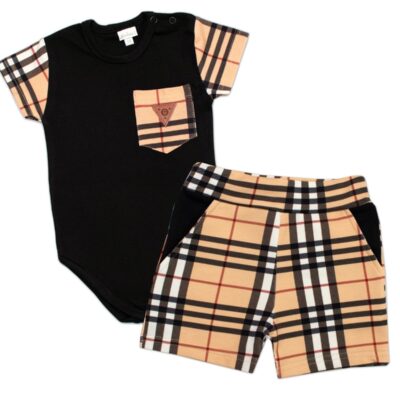 Body kr. rukáv + kraťasky s vreckami 2D sada, Kocka G-baby, čierna, veľ. 74