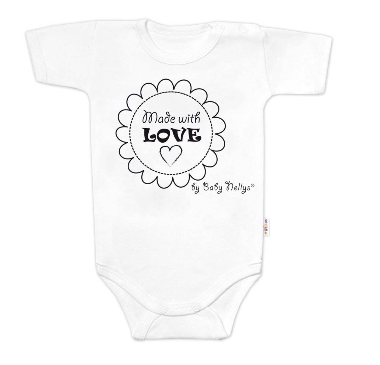 Body krátky rukáv Baby Nellys, Made with love - biele, veľ. 68