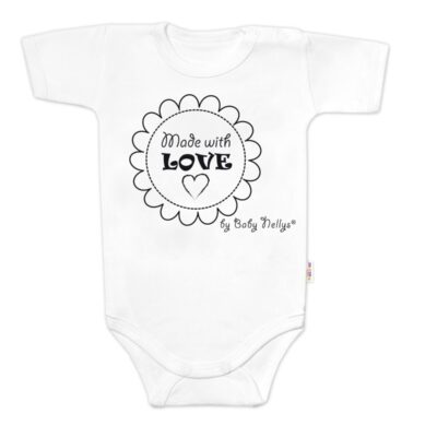 Body krátky rukáv Baby Nellys, Made with love - biele, veľ. 74