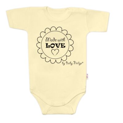Body krátky rukáv Baby Nellys, Made with love, žltá, veľ. 74