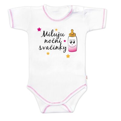 Body krátky rukáv s vtipným textom Baby Nellys, Miluju noční svačinky, veľ. 74, holka