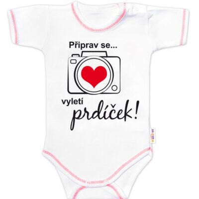 Body krátky rukáv s vtipným textom Baby Nellys, Připrav se....vyletí prdíček, veľ. 80