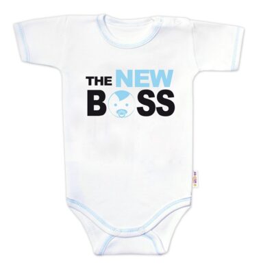 Body krátky rukáv s vtipným textom Baby Nellys, The New Boss, veľ. 74, chalan