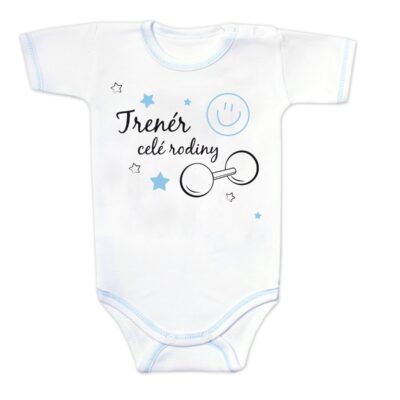 Body krátky rukáv s vtipným textom Baby Nellys, Trenér celé rodiny, veľ. 86