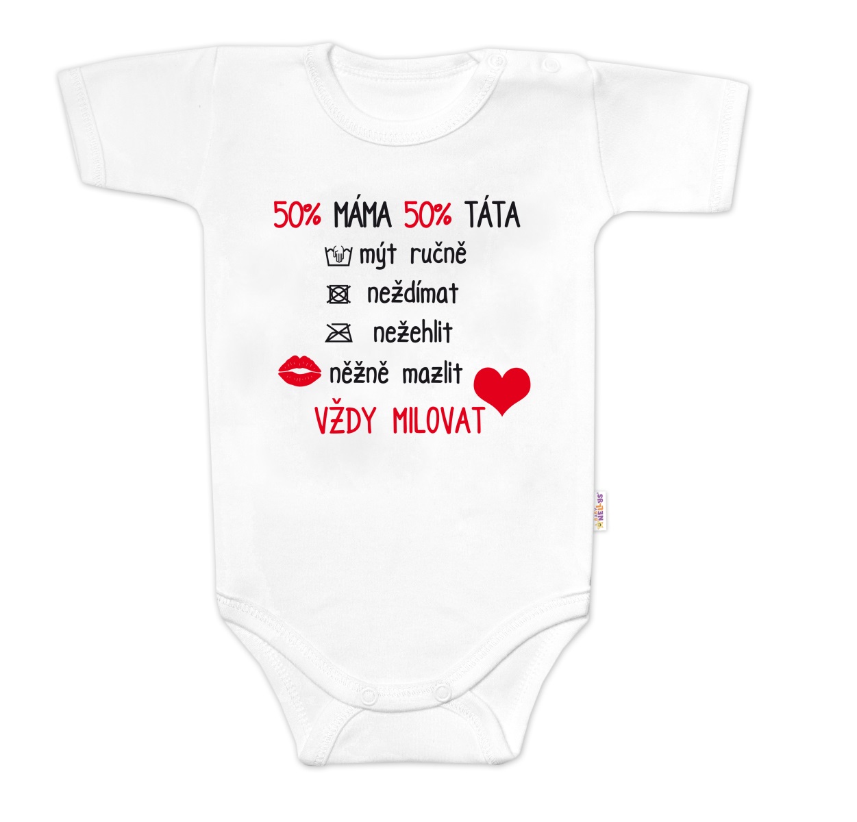 Body krátky rukáv s vtipným textom Baby Nellys, Vždy Milovat - biele, veľ. 86