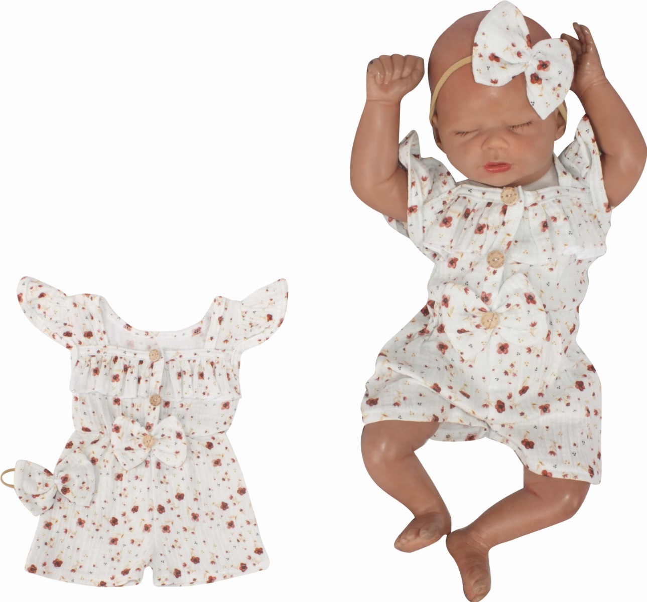 Body s nohavičkami kr. rukáv + čelenka, mušelín, 2D sada, Z&Z, biela, veľ. 68