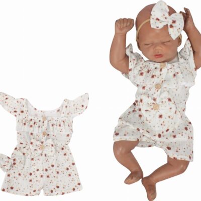 Body s nohavičkami kr. rukáv + čelenka, mušelín, 2D sada, Z&Z, biela, veľ. 80