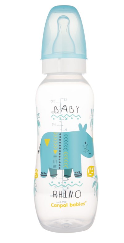 Canpol babies: Fľaša s potlačou Rhino 330ml (modrá)
