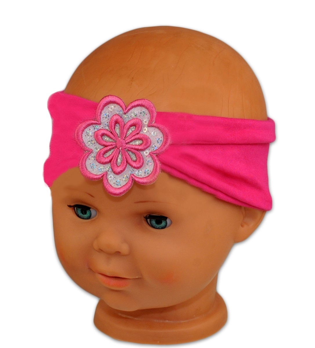 Baby Nellys: Čelenka s kvetinkou a flitrami (malinová)