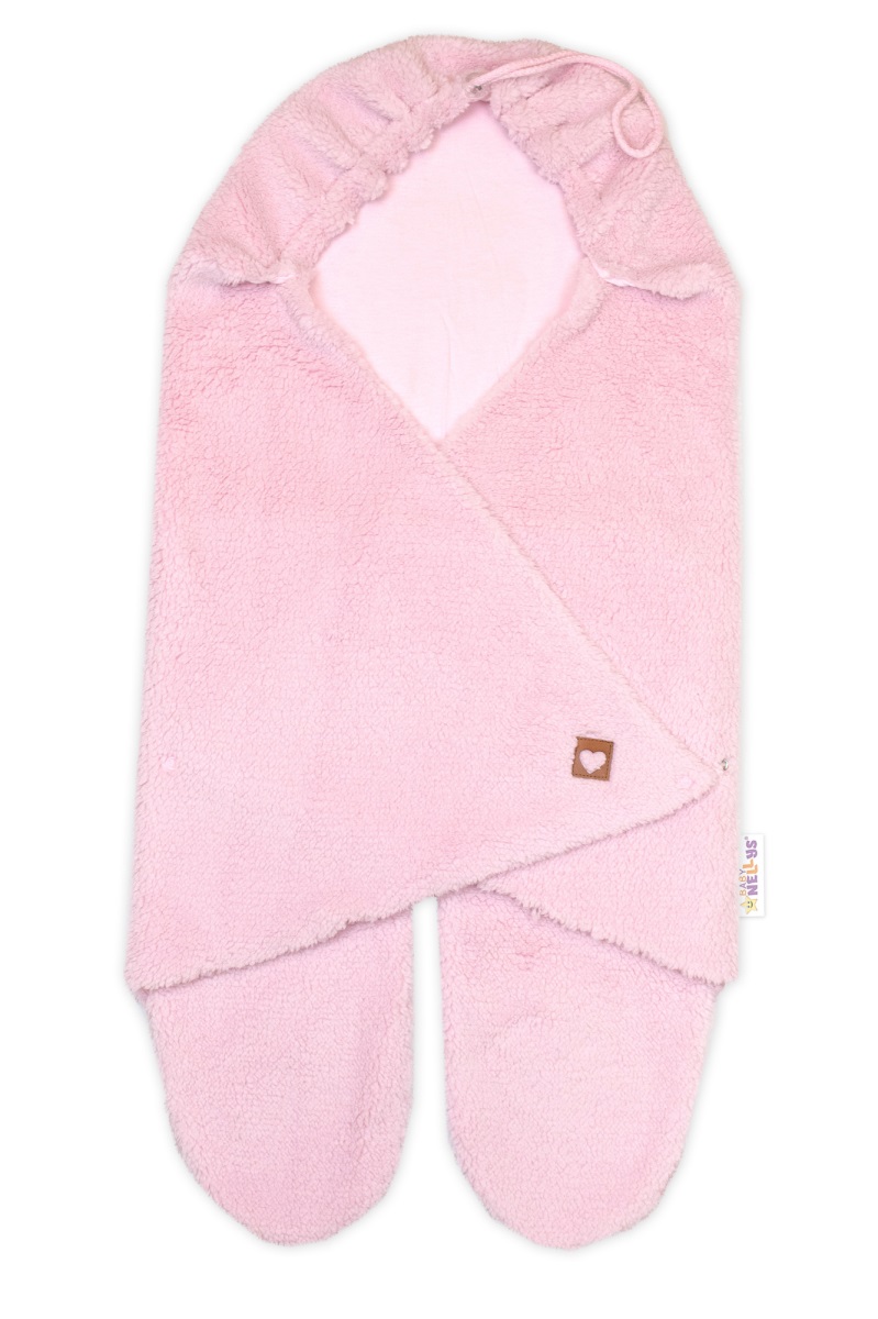 Chlpáčková zavinovačka s kapucňou a nožičkami, púdrová