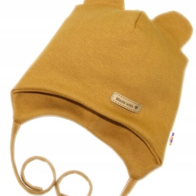 Čiapočka na zaväzovanie, bavlna, Little Teddy, Baby Nellys, horčicová