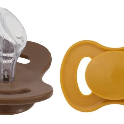 Cumlík, ortodontický silikón, 2ks, Lullaby Planet, 6m+, hnedá/horčica