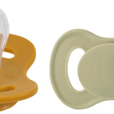 Cumlík, silikón, symetrický, 2ks, Lullaby Planet, 0-6m, oliva/horčica