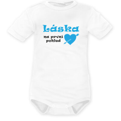 DEJNA Body krátký rukáv Láska na první pohled - bílé, modré srdíčko