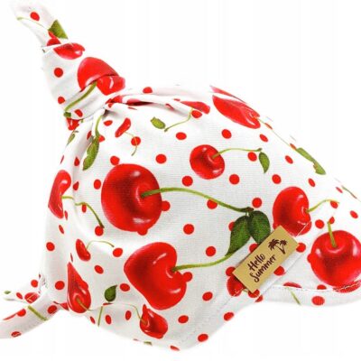 Detská bavlnená šatka so šiltom na zaväzovanie, Premium Baby Nellys, čerešničky