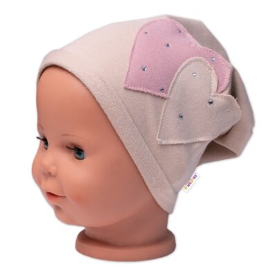 Detská čiapka bavlna, Srdiečka s kamienkami, Baby Nellys, béžová, veľ. 104/134