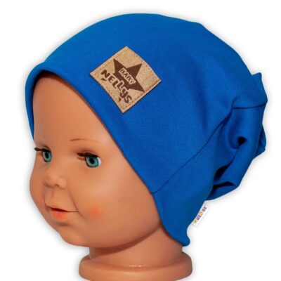 Detská funkčná čiapka s dvojitým lemom - tm. modrá